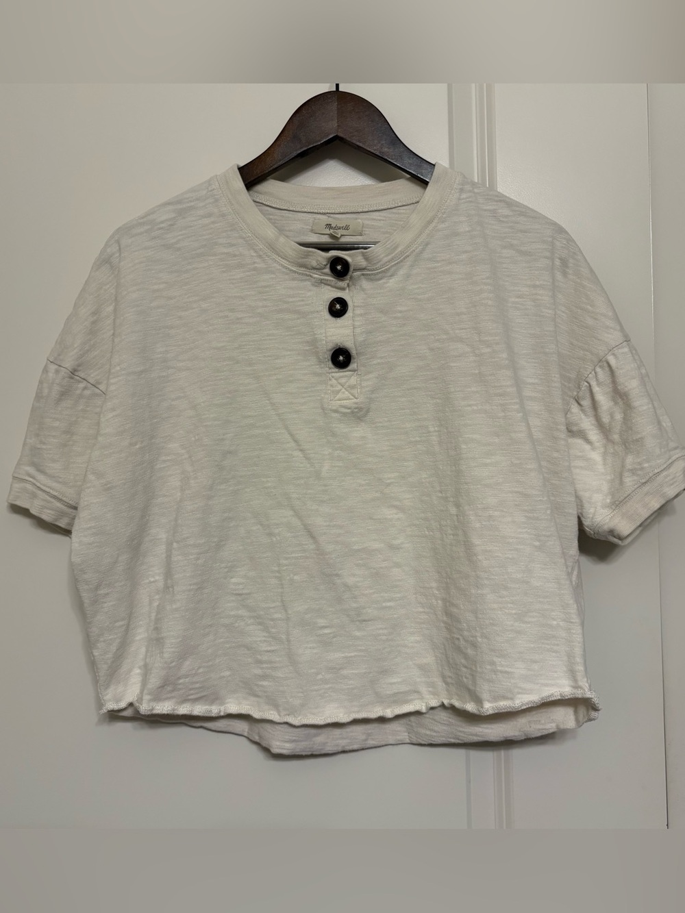 Madewell Oversized Cream Short-Sleeve Henley Top